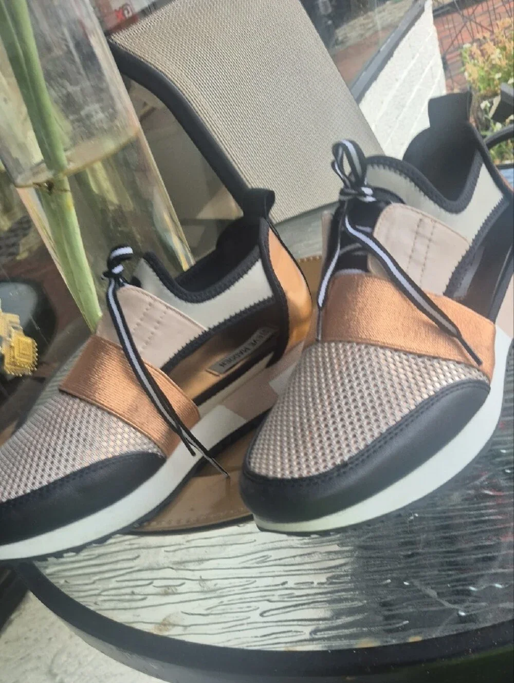 Steve Madden Women's Metallic Gold, Black & Cream Slip-On Sneakers
